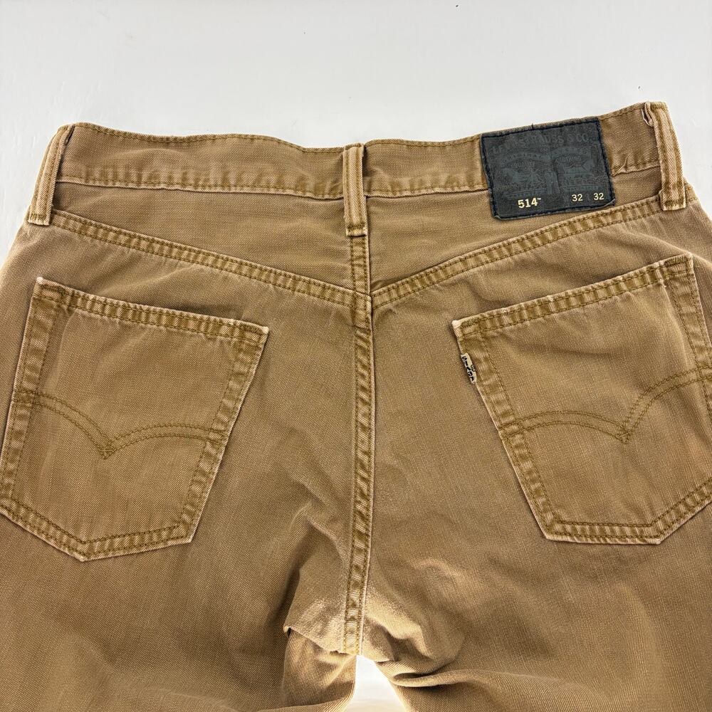 Levi's 514 Straight Fit Jeans Mens 32x32 Tan Khaki Brown 100% Cotton Black Patch